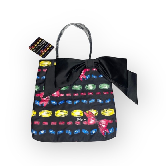 new Brighton 𖧷 Take a Beau Printed Tote with Bow 𖧷 Black Shiny Nylon 𖧷 Read - Picture 3 of 16